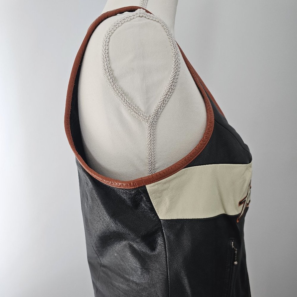 HARLEY DAVIDSON black VEST motorcycle GENUINE LEATHER pockets ZIPPER biker ORANG - Picture 6 of 15